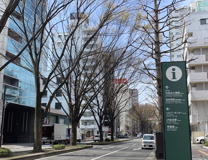 定禅寺通の東端からは、JR仙台駅へも、繁華街方面の地下鉄勾当台公園駅へも同距離の700mと徒歩圏で、アクセスがいい