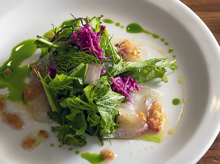 鮮魚と野菜をふんだんに使ったサラダ  盛り付けも美しい